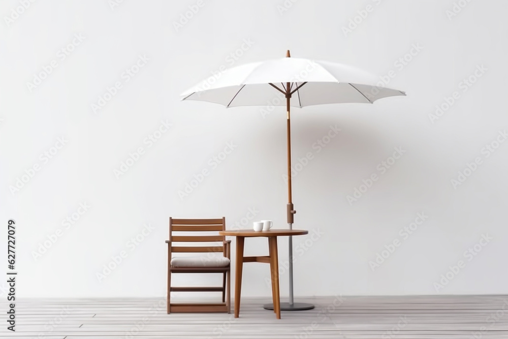 3d rendering of an empty room with chairs and a white umbrella 3d rendering of an empty room with chairs and a white umbrella