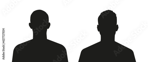 Vector flat illustration. Black silhouette of two boys. Avatar, user profile, person icon, profile picture. Suitable for social media profiles, icons, screensavers and as a template.