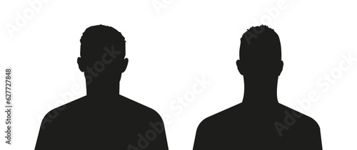 Vector flat illustration. Black silhouette of two boys. Avatar, user profile, person icon, profile picture. Suitable for social media profiles, icons, screensavers and as a template.