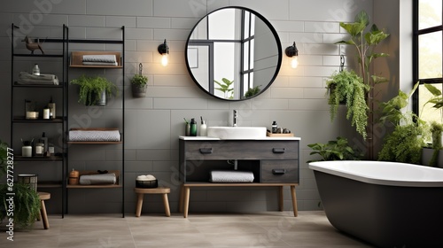 Modern bathroom interior made with Ai generative technology  Property is fictional