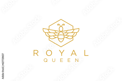 Honey bee label logo design royal luxury line style illustration