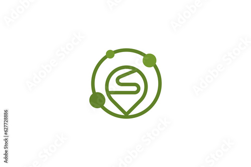 S letter initial logo design pin map shape, molecule icon symbol