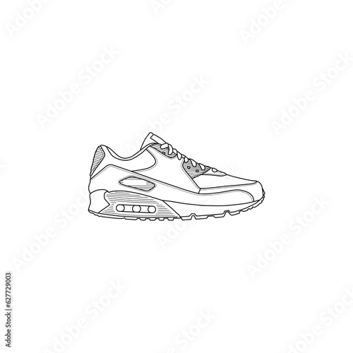 Sneaker illustration, outlined and isolated on a white background. Suitable for commercial purposes.