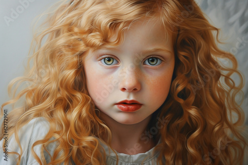 The incredible detail of a hyperrealistic portrait capturing the innocence of a girl with rosy cheeks and wisps of golden hair Generative AI