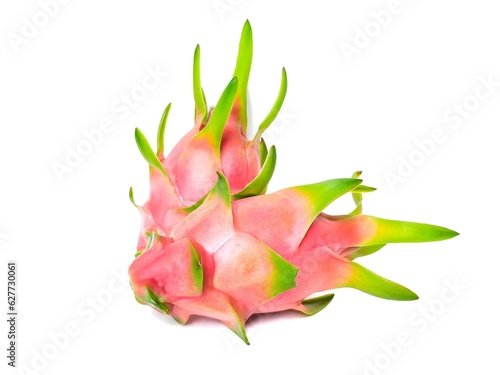 Fresh and Juicy Pink Organic Dragon Fruit White flesh and black seeds  colorful colors  isolated on a white background.
