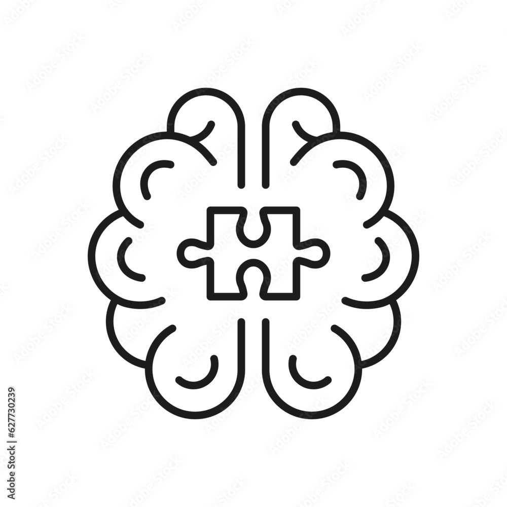 Jigsaw, Human Mind Concept. Puzzle and Brain Line Icon. Find Creative Solution, Problem Solving Linear Pictogram. Idea, Memory, Education Outline Sign. Editable Stroke. Isolated Vector Illustration Jigsaw, Human Mind Concept. Puzzle and Brain Line Icon. Find Creative Solution, Problem Solving Linear Pictogram. Idea, Memory, Education Outline Sign. Editable Stroke. Isolated Vector Illustration