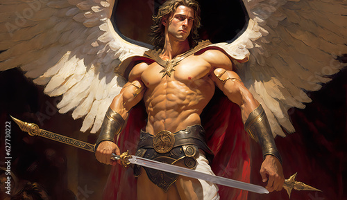 Canvas-taulu Michael, a majestic archangel with fierce expression commands attention