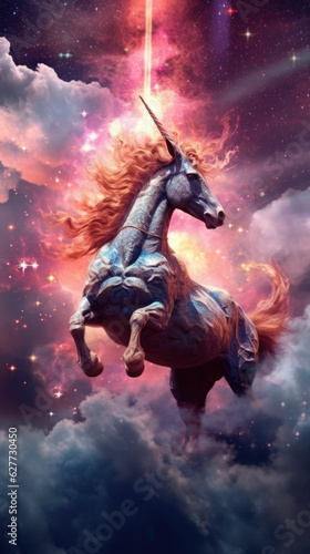 A picture of a unicorn flying through the sky.