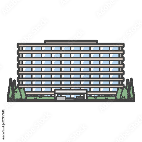 公務員の働く、官公庁・市役所・行政施設の建物のイラスト
