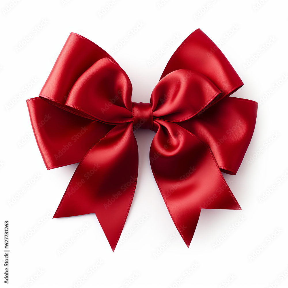 Naklejka premium Realistic red party gift bow decoration against a white background