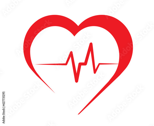 Red heartbeat line in heart icon. Healthcare concept. Vector illustration.