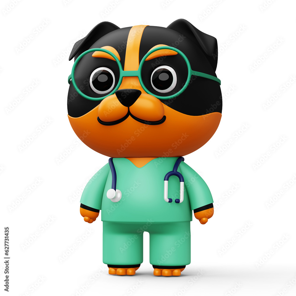 Cute doctor dog, 3d cartoon dog character, 3d rendering Cute doctor dog, 3d cartoon dog character, 3d rendering