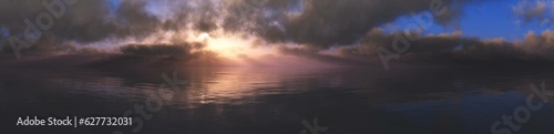Stormy sky at sunset over the ocean, menacing seascape, 3d rendering © ustas