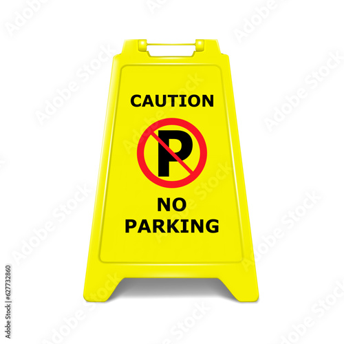 No parking standing caution sign board realistic vector illustration. Double-sided folding yellow display stand with editable design