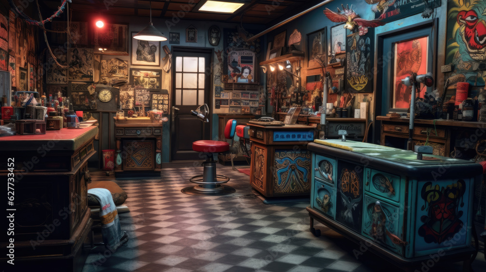 Modern interior of a tattoo studio