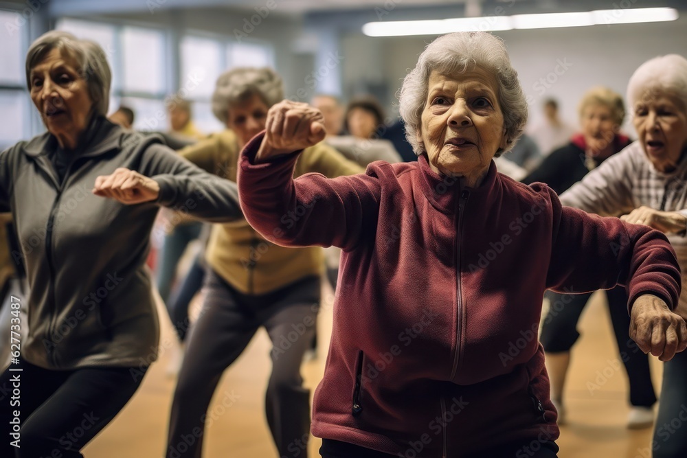 Group of smiling senior people dancing while enjoying activities in retirement home - concept Group of smiling senior people dancing while enjoying activities in retirement home - concept