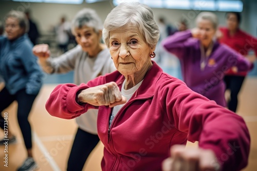 Group of smiling senior people dancing while enjoying activities in retirement home - concept
