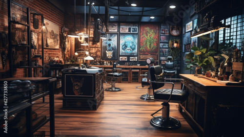 Modern interior of a tattoo studio