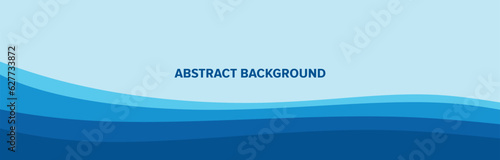 Horizontal blue water wave background. Abstract wavy water background with text copy space. Deep sea or Ocean wave pattern for banners, posters and background. Flat vector illustration