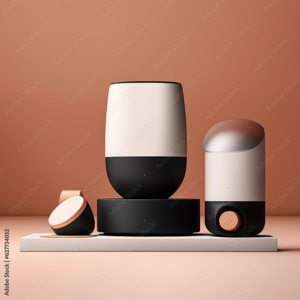 A couple of speakers sitting on top of a table.