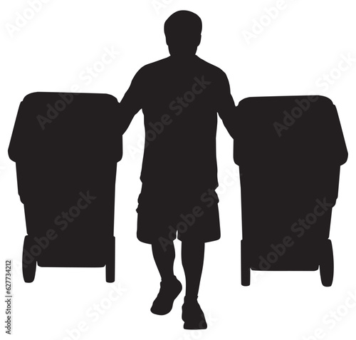 Pulling Trash Cans in Silhouette
