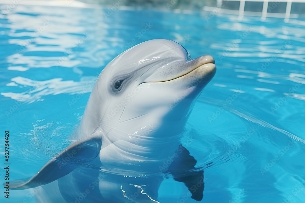 Naklejka premium Dolphin swimming in pool at marine mammal park.