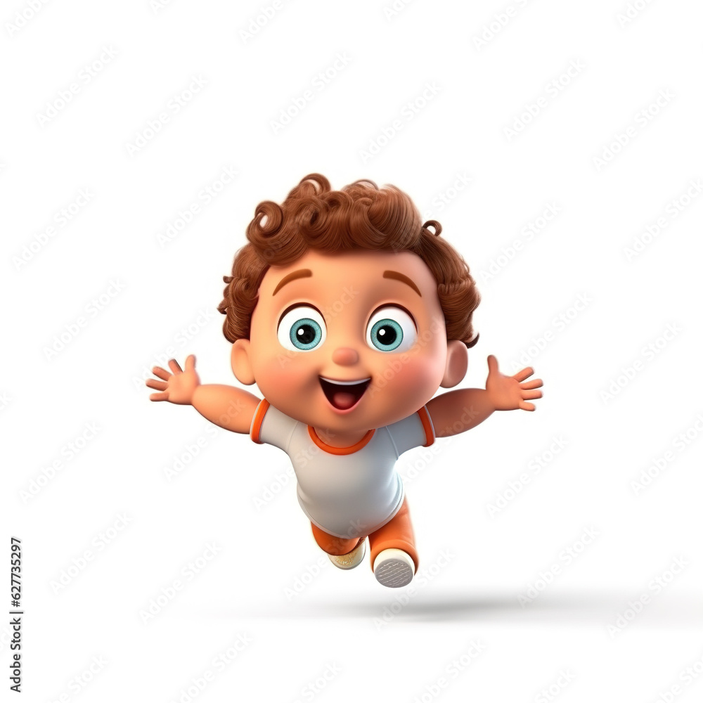 Cute funny active kid running hugging. Caucasian cheerful child with arms outstretched to side on white background Cute funny active kid running hugging. Caucasian cheerful child with arms outstretched to side on white background