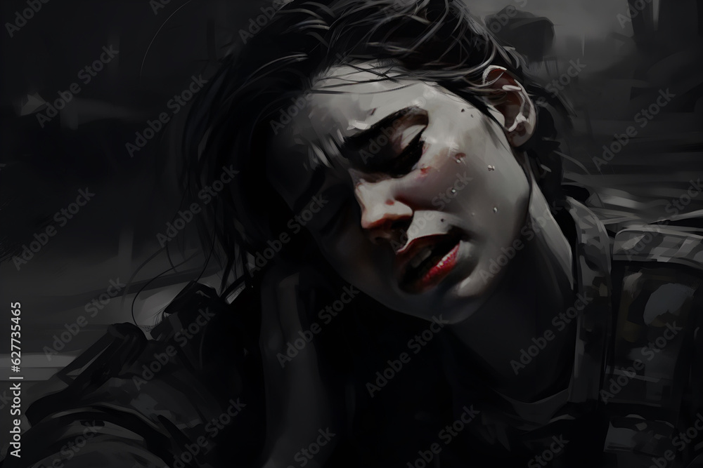 a portrait of a depressed person, focusing on the pain of PTSD and the emotional and physical impact of post-traumatic stress disorder a portrait of a depressed person, focusing on the pain of PTSD and the emotional and physical impact of post-traumatic stress disorder