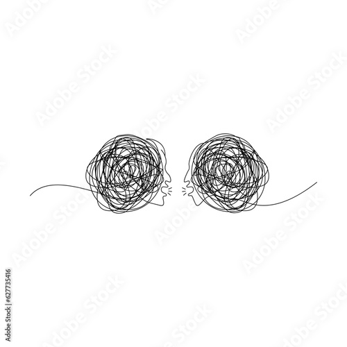 Conflict doodle art. Sketch. Continuous line drawing psyhological art. Vector illustration in minimal style.