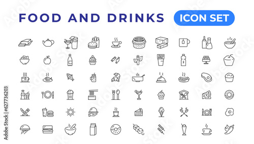 Food icon collection. Containing meal, restaurant, dishes and fruits icon. Vector illustration