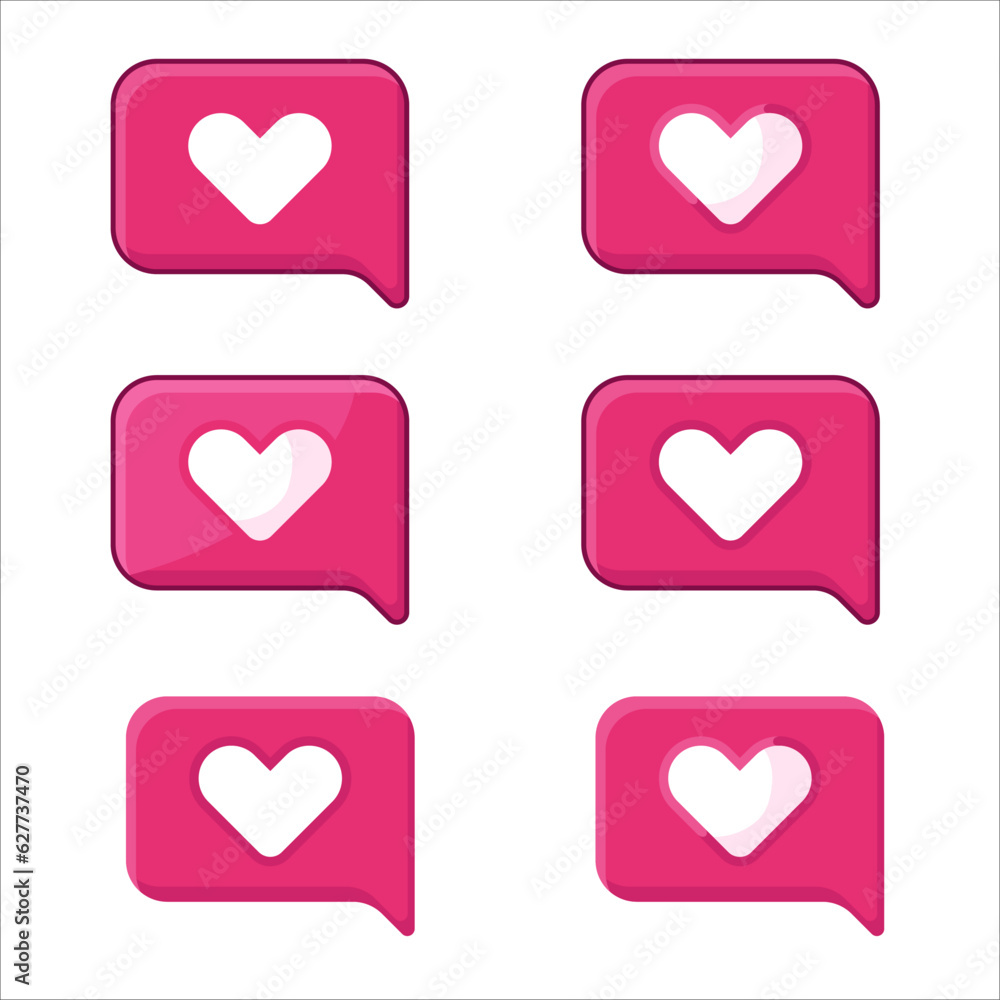Set of heart message icons. Social media like or notification concept. vector illustration