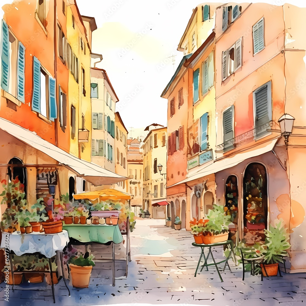 Obraz premium watercolor painting of a street scene