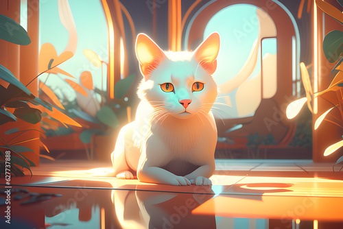 Cute cat under the warm sun. Generative AI