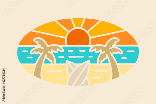 Photography The sunset on the beach in mono line vector design for t-shirt, badge, and stick