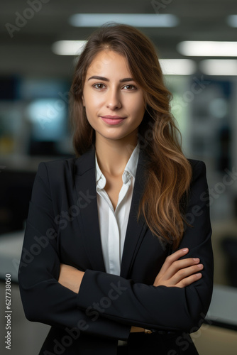 Confident smiling young professional business woman corporate leader. Generative AI