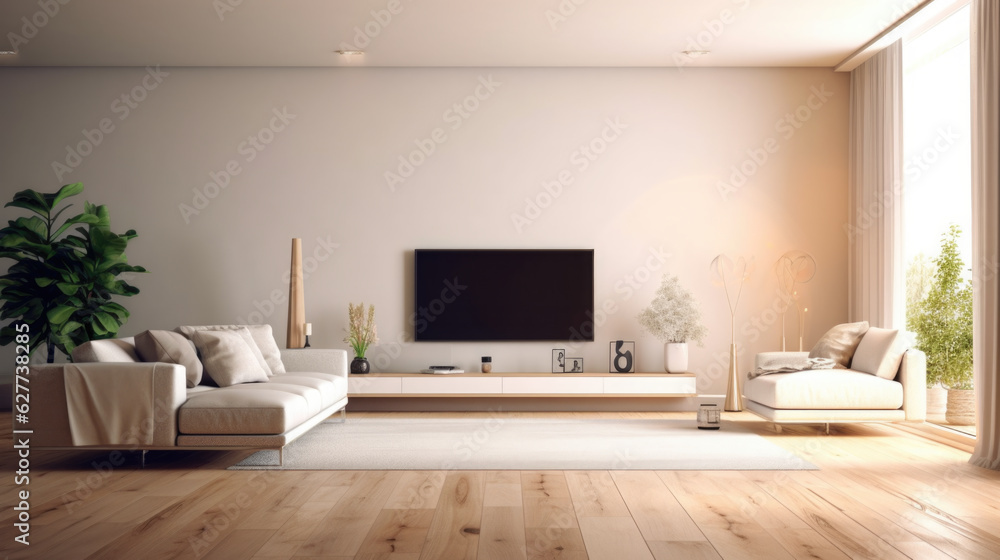 A living room with a couch and a television. A living room with a couch and a television.