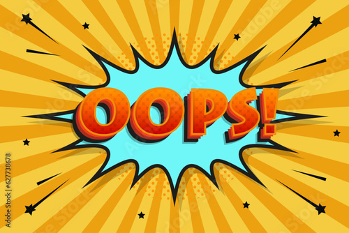 OOPS comic book colorful page template. Pop-art style. Editable text effect. Vector design.