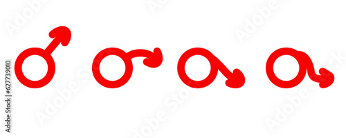 Erectile dysfunction. Prostatitis and Impotence. Sex problem. Male gender symbol. Impotence, flaccid soft penis. Infertility, pills for potency. Stock vector illustration isolated on white background.