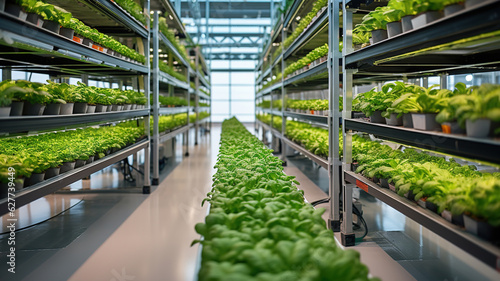Hydroponic Vegetable Farm: Lush Organic Lettuce Salad Leaves in Modern Hydroponics System. Sustainable Agriculture for Fresh and Healthy Greens. generative ai