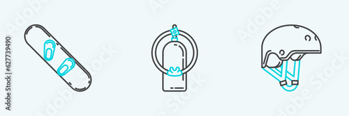 Set line Helmet, Snowboard and Aqualung icon. Vector