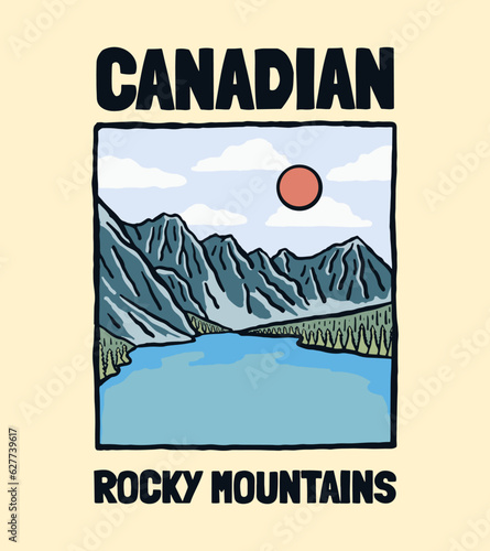 Canadian rocky mountain vintage hand drawing design for badge, sticker, patch, t shirt design, etc