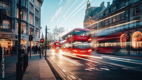 Motion blur adds to the busyness of the London street scene