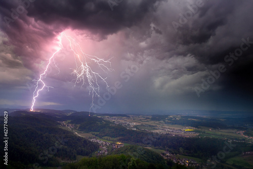 Triple lightning bolt over Switzerland