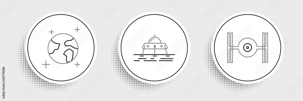Set line Cosmic ship, Earth globe and Mars rover icon. Vector Set line Cosmic ship, Earth globe and Mars rover icon. Vector