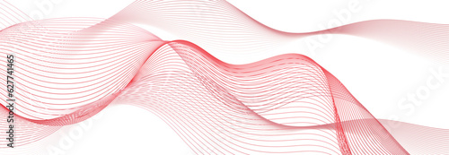 Vector 3d echo audio wavefrom spectrum. Abstract music waves oscillation graph. Futuristic sound wave visualization. Red flowing wave line impulse pattern on white. Synthetic music technology sample.