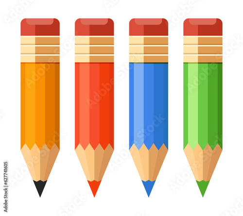 A set of multicolored pencils. Cartoon pencil. Vector clipart isolated on white background.
