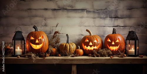 Halloween, pumpkins, wooden table, background, scary, autumn, October, fall, holiday, decorations, carved pumpkins, Jack-o'-lantern, spooky, celebration, night, candles, eerie, shadow, tradition, cree