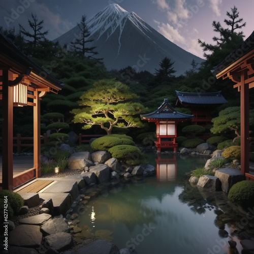 Japanese garden with pond. ...