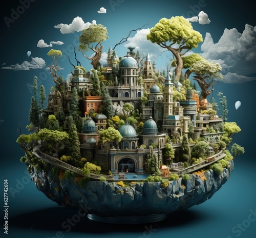 Glass globe with houses on ...