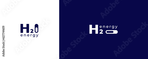 Hydrogen H2 logo concept. Renewable eco energy. Production of green hydrogen energy. Renewable electricity source. Icon and sign. Vector Illustration eps10.
